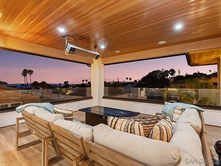 Covered outdoor living space with comfortable seating at 4515 Tivoli Street