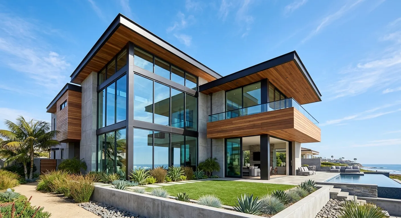 Contemporary luxury home with modern architecture and large glass windows